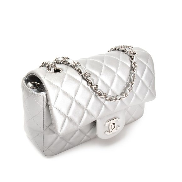 Chanel Silver Quilted Lambskin New Mini Classic Flap Bag - Picture 2 of 10